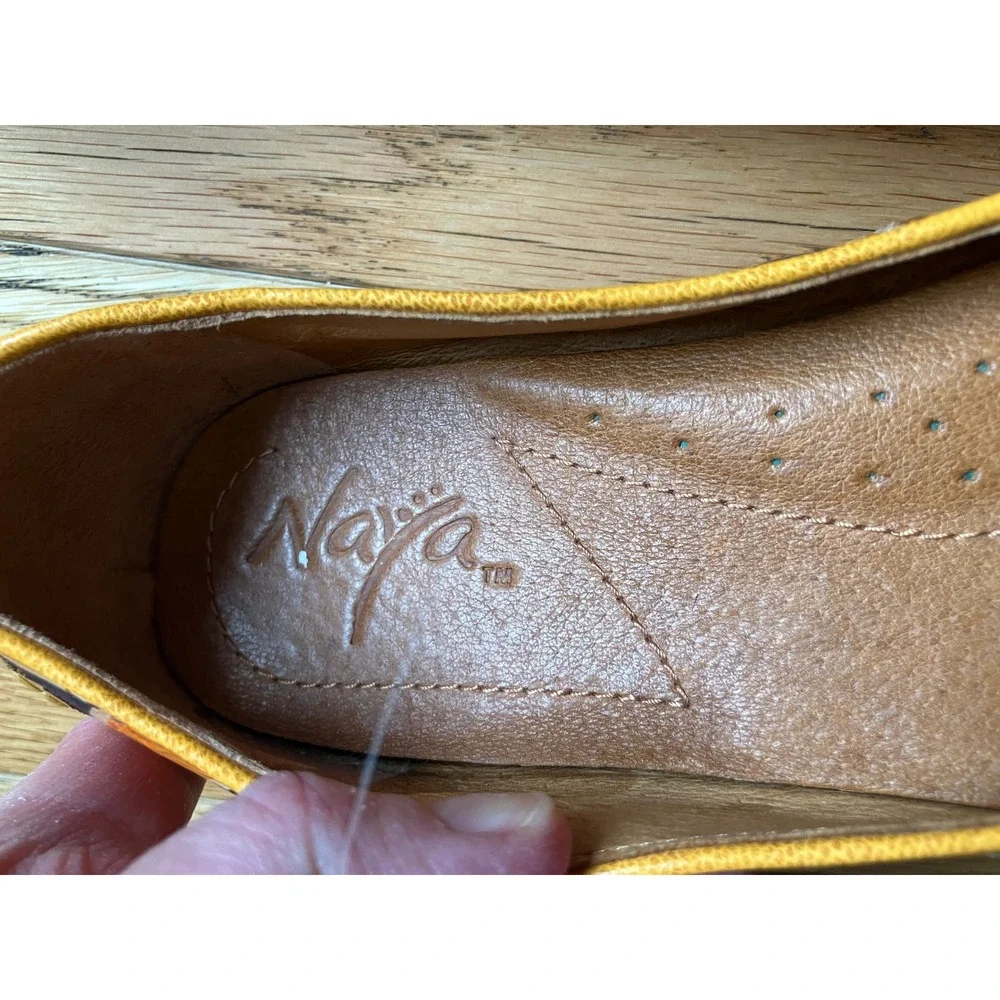 Naya‎ Ava Orange Black Cork Leaf Print Ballet Flats Bow Accents Womens Size 8N